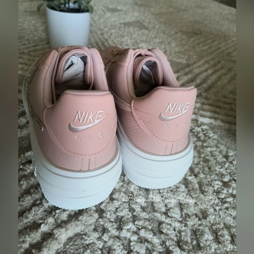 Womens Pink Nike Air Force 1 Platform Sneakers Shoes made with Crystals